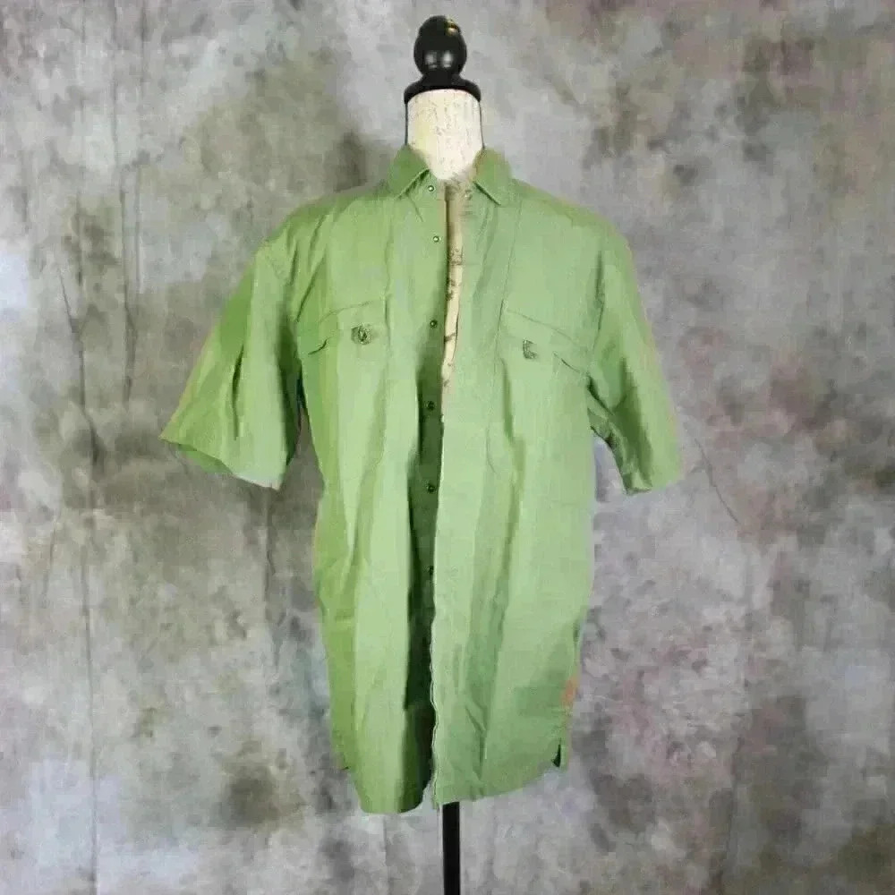 Ruff Hewn green snap front shirt zippered chest pockets Size M